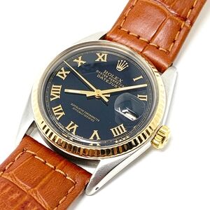 Rolex Unisex 36mm Datejust 16013 Roman numeral on leather strap